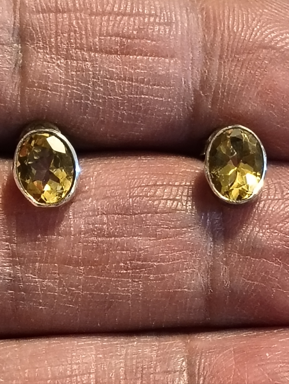 Antique Sterling 925 & Beautiful Citrine Handmade Native American Stud Earrings